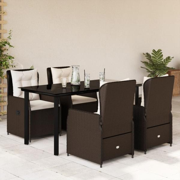 ARDEBO.de - 5-tlg. Garten-Essgruppe mit Kissen Braun Poly Rattan