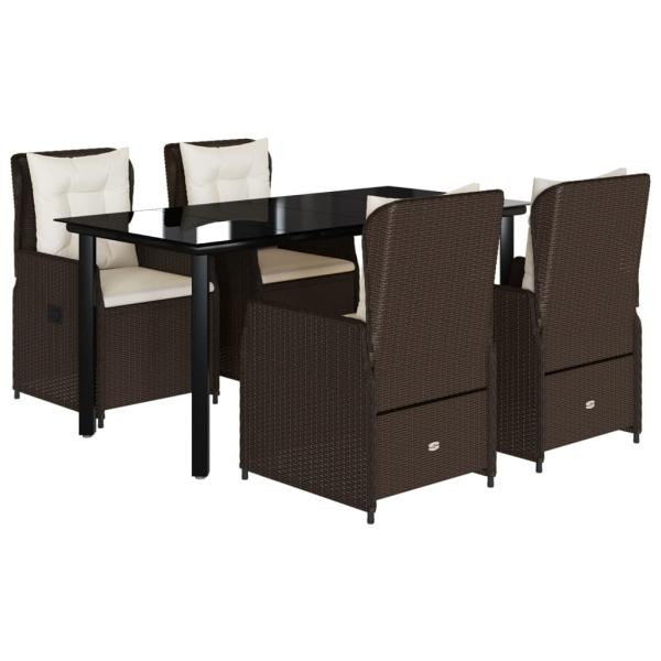 5-tlg. Garten-Essgruppe mit Kissen Braun Poly Rattan