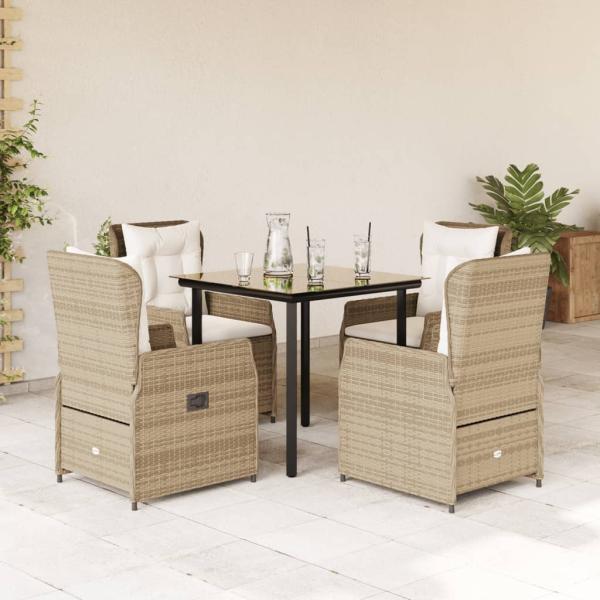 ARDEBO.de - 5-tlg. Garten-Essgruppe mit Kissen Beige Poly Rattan