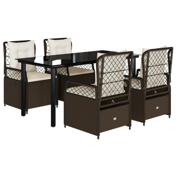 5-tlg. Garten-Essgruppe mit Kissen Braun Poly Rattan