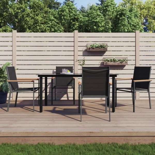 ARDEBO.de - 5-tlg. Garten-Essgruppe Schwarz Textilene und Stahl