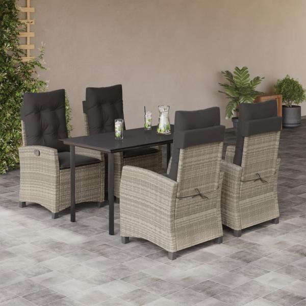 ARDEBO.de - 5-tlg. Garten-Essgruppe mit Kissen Hellgrau Poly Rattan
