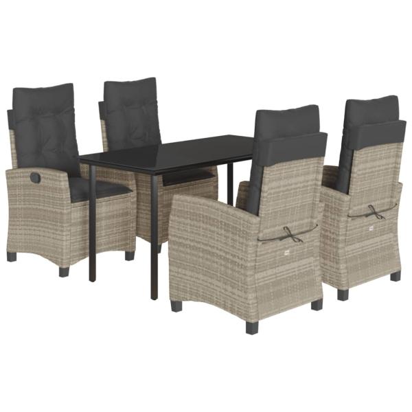 5-tlg. Garten-Essgruppe mit Kissen Hellgrau Poly Rattan