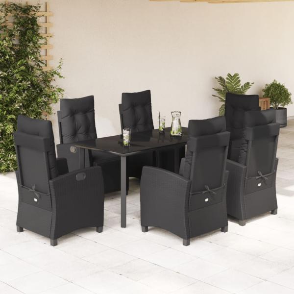 ARDEBO.de - 7-tlg. Garten-Essgruppe mit Kissen Schwarz Poly Rattan