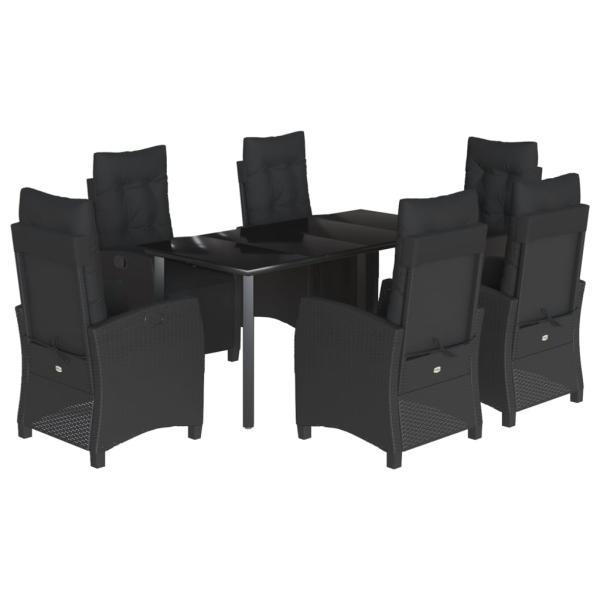 7-tlg. Garten-Essgruppe mit Kissen Schwarz Poly Rattan