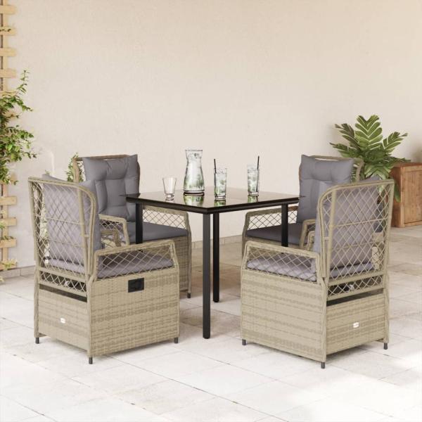ARDEBO.de - 5-tlg. Garten-Essgruppe mit Kissen Beige Poly Rattan