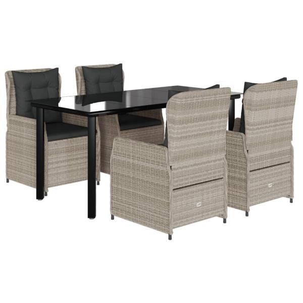 5-tlg. Garten-Essgruppe mit Kissen Hellgrau Poly Rattan