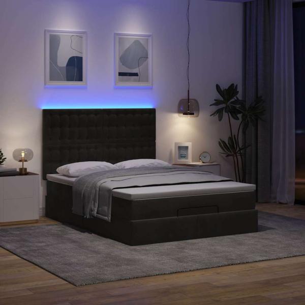Ottoman-Bett mit Matratzen & LEDs Schwarz 140x200 cm Samt