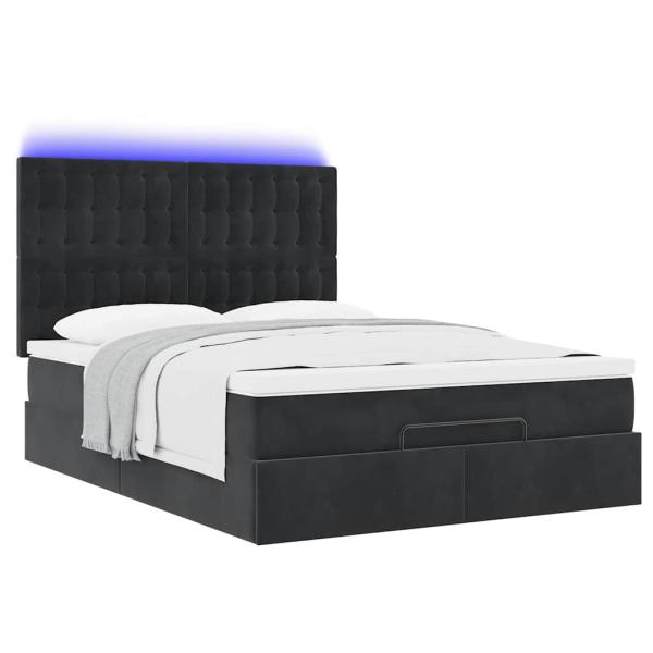 Ottoman-Bett mit Matratzen & LEDs Schwarz 140x200 cm Samt