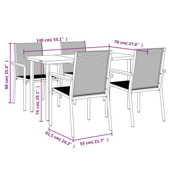 5-tlg. Garten-Essgruppe Schwarz Textilene und Stahl