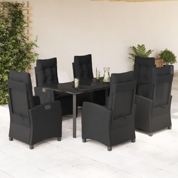 ARDEBO.de - 7-tlg. Garten-Essgruppe mit Kissen Schwarz Poly Rattan