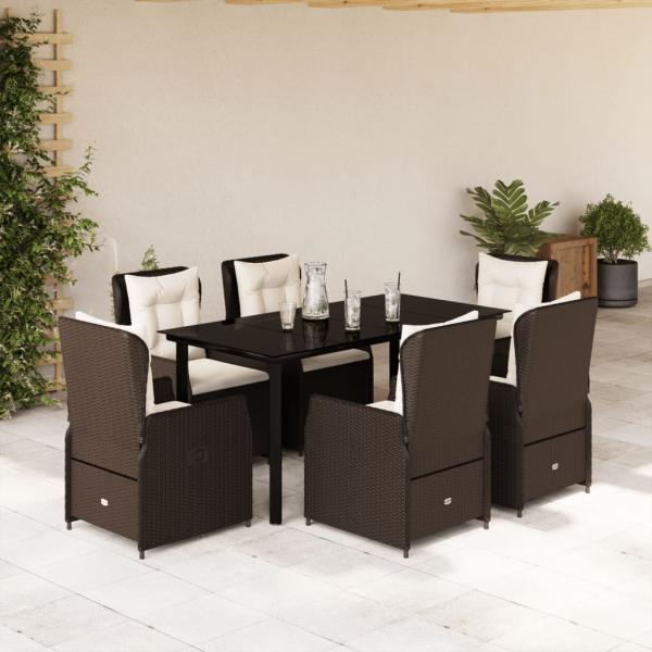 ARDEBO.de - 7-tlg. Garten-Essgruppe mit Kissen Braun Poly Rattan