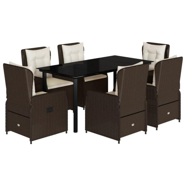 7-tlg. Garten-Essgruppe mit Kissen Braun Poly Rattan