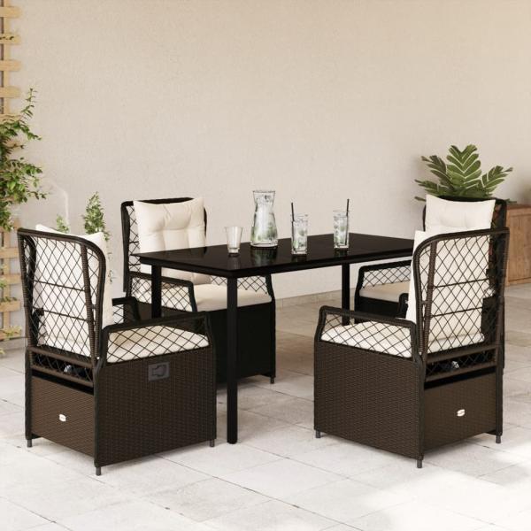 ARDEBO.de - 5-tlg. Garten-Essgruppe mit Kissen Braun Poly Rattan