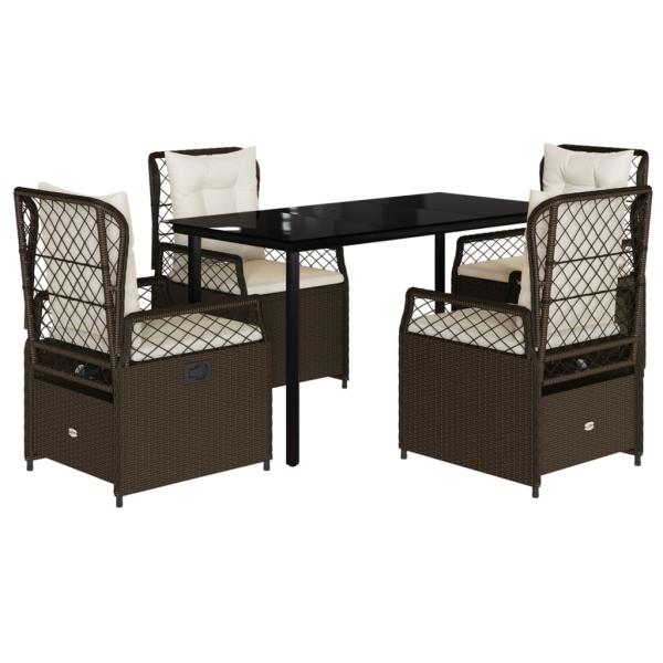 5-tlg. Garten-Essgruppe mit Kissen Braun Poly Rattan