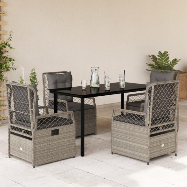 ARDEBO.de - 5-tlg. Garten-Essgruppe mit Kissen Hellgrau Poly Rattan