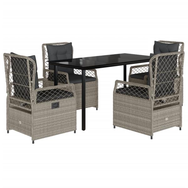 5-tlg. Garten-Essgruppe mit Kissen Hellgrau Poly Rattan
