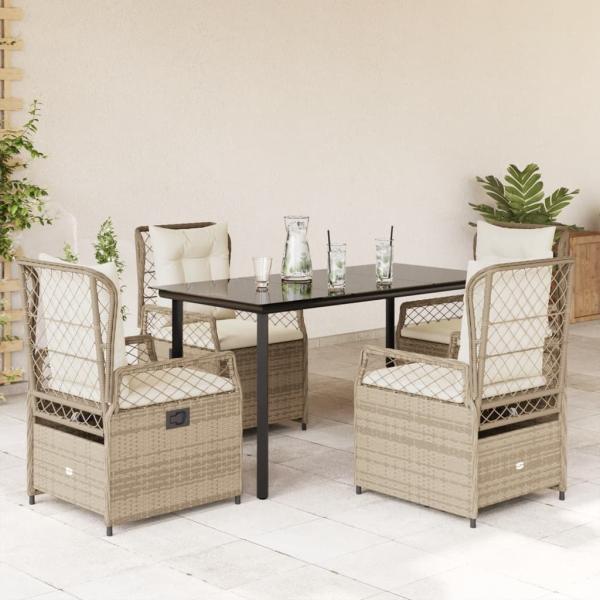 ARDEBO.de - 5-tlg. Garten-Essgruppe mit Kissen Beige Poly Rattan