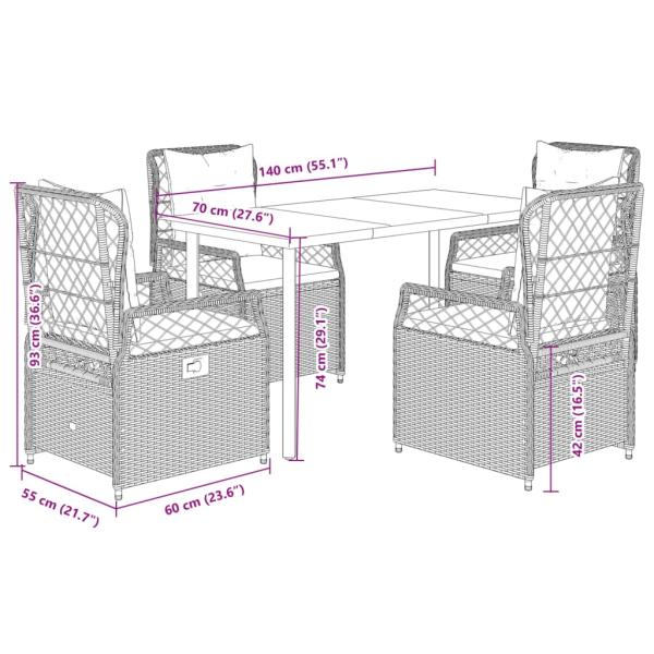 5-tlg. Garten-Essgruppe mit Kissen Beige Poly Rattan