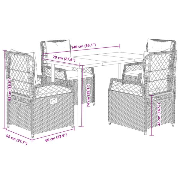5-tlg. Garten-Essgruppe mit Kissen Beige Poly Rattan