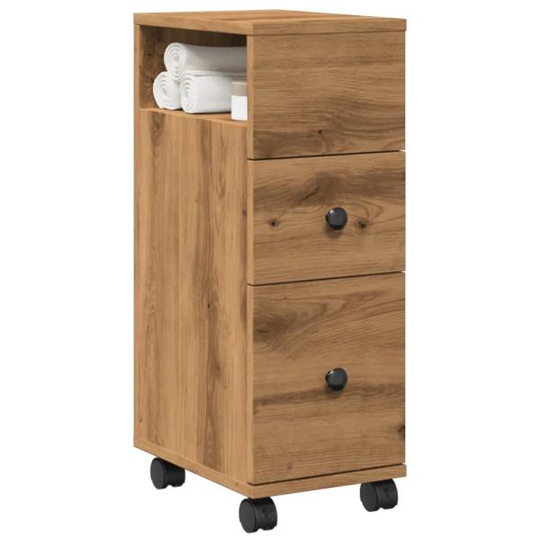 ARDEBO.de - Badschrank Schmal mit Rollen Artisan-Eiche Holzwerkstoff