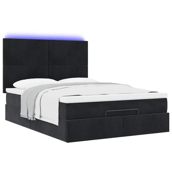Ottoman-Bett mit Matratzen & LEDs Schwarz 140x200 cm Samt