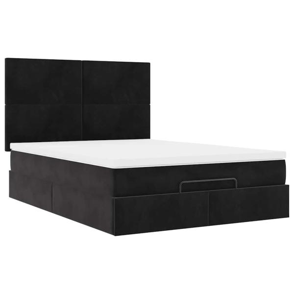 Ottoman-Bett mit Matratzen & LEDs Schwarz 140x200 cm Samt