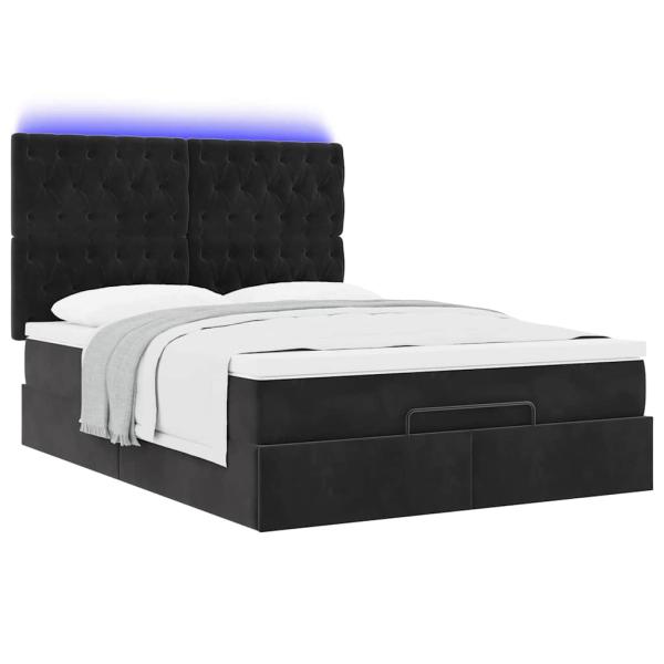 Ottoman-Bett mit Matratzen & LEDs Schwarz 140x200 cm Samt