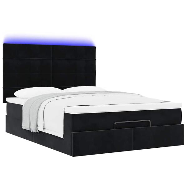 Ottoman-Bett mit Matratzen & LEDs Schwarz 140x200 cm Samt