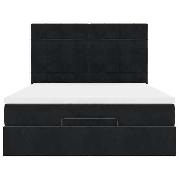 Ottoman-Bett mit Matratzen & LEDs Schwarz 140x200 cm Samt