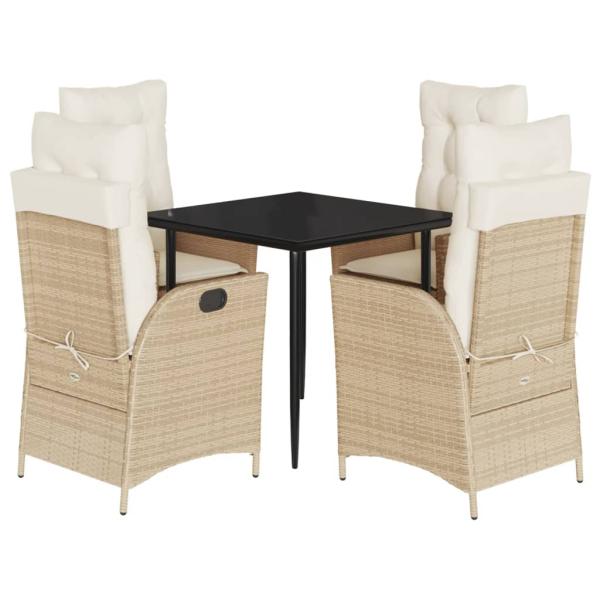 5-tlg. Garten-Essgruppe mit Kissen Beige Poly Rattan