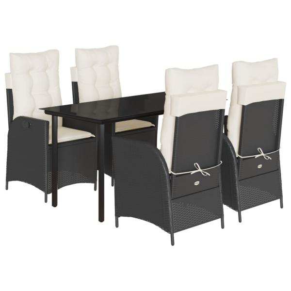 5-tlg. Garten-Essgruppe mit Kissen Schwarz Poly Rattan