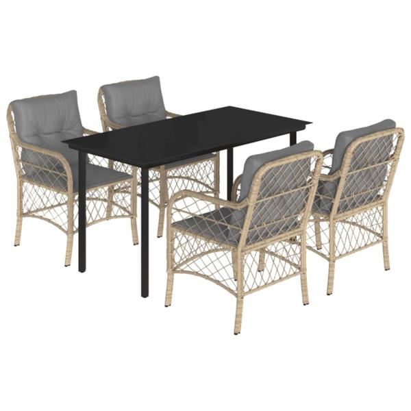 5-tlg. Garten-Essgruppe mit Kissen Beigemischung Poly Rattan