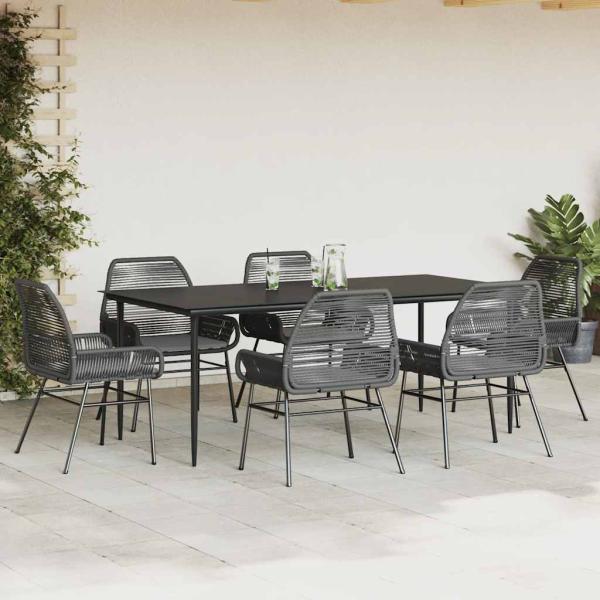 7-tlg. Garten-Essgruppe mit Kissen Schwarz Poly Rattan Glas