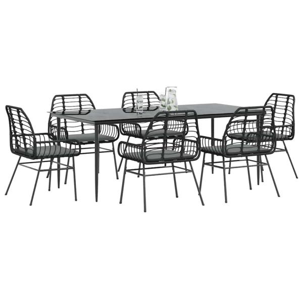ARDEBO.de - 7-tlg. Garten-Essgruppe mit Kissen Schwarz Poly Rattan Glas