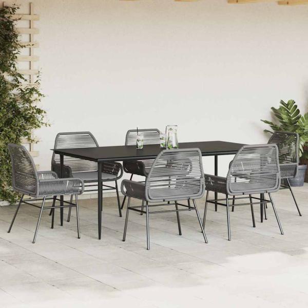 7-tlg. Garten-Essgruppe mit Kissen Grau Poly Rattan Glas