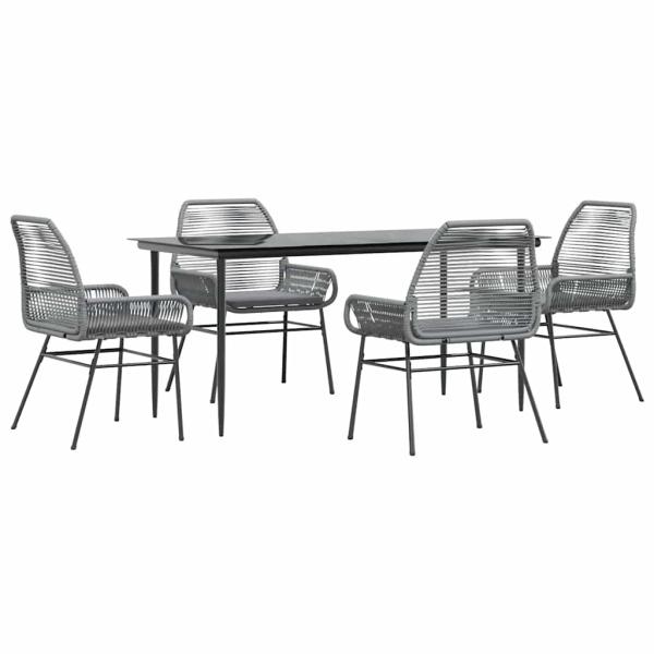 5-tlg. Garten-Essgruppe mit Kissen Grau Poly Rattan Glas