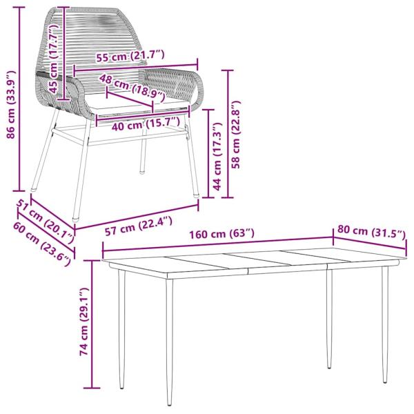 5-tlg. Garten-Essgruppe mit Kissen Grau Poly Rattan Glas