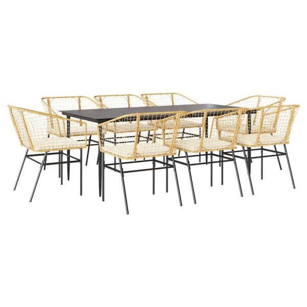 9-tlg. Garten-Essgruppe mit Kissen Braun Poly Rattan Glas