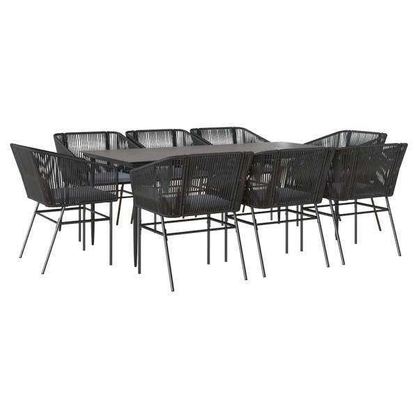 9-tlg. Garten-Essgruppe mit Kissen Schwarz Poly Rattan Glas