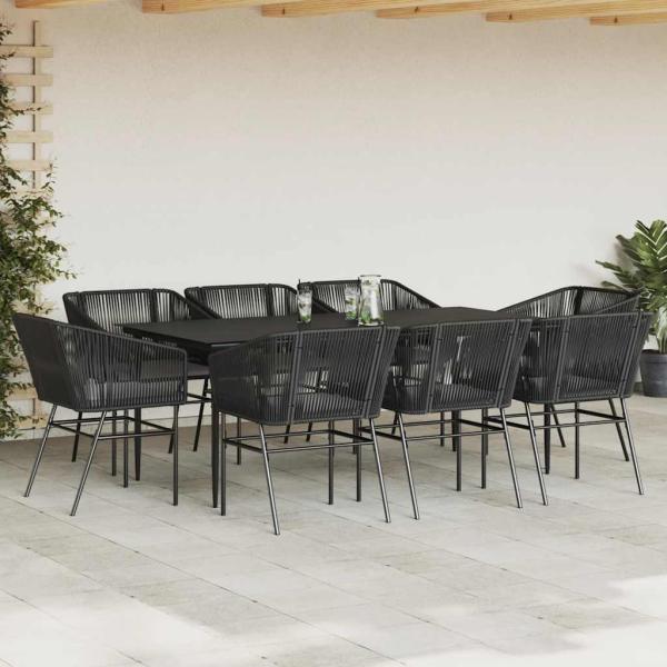 9-tlg. Garten-Essgruppe mit Kissen Schwarz Poly Rattan Glas