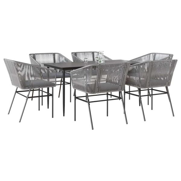 ARDEBO.de - 7-tlg. Garten-Essgruppe mit Kissen Grau Poly Rattan Glas