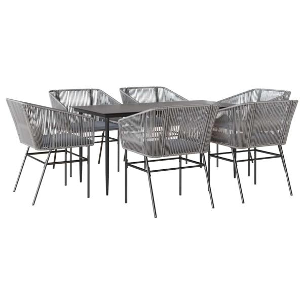 7-tlg. Garten-Essgruppe mit Kissen Grau Poly Rattan Glas