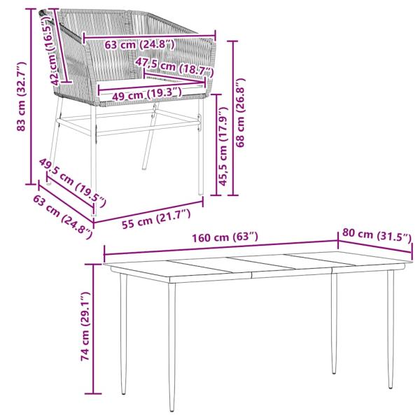 7-tlg. Garten-Essgruppe mit Kissen Grau Poly Rattan Glas