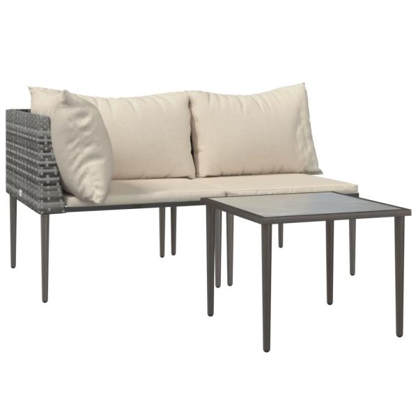 3-tlg. Garten-Lounge-Set mit Kissen Grau Poly Rattan