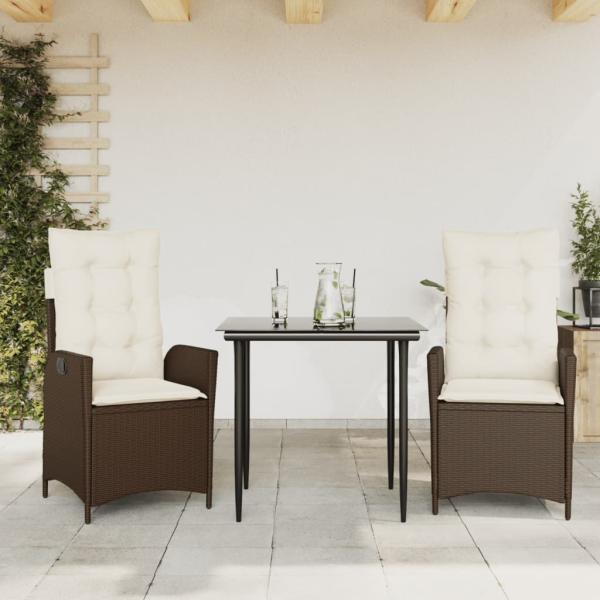 ARDEBO.de - 3-tlg. Garten-Essgruppe mit Kissen Braun Poly Rattan