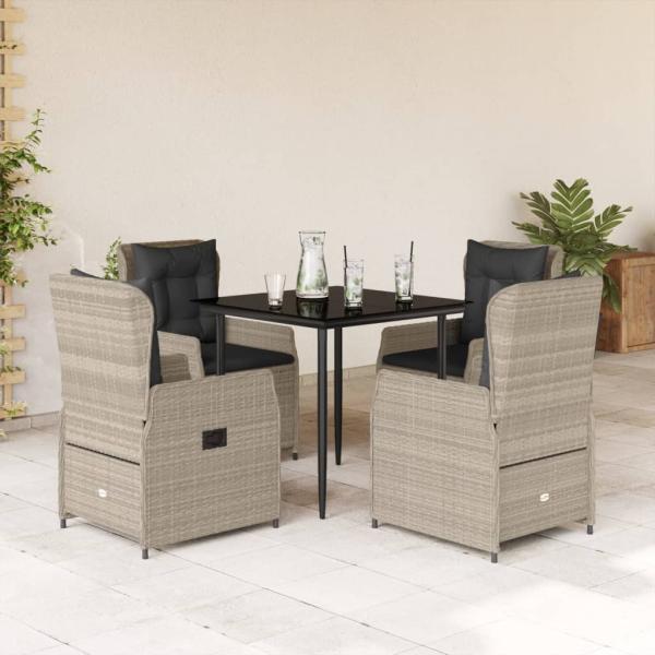 ARDEBO.de - 5-tlg. Garten-Essgruppe mit Kissen Hellgrau Poly Rattan