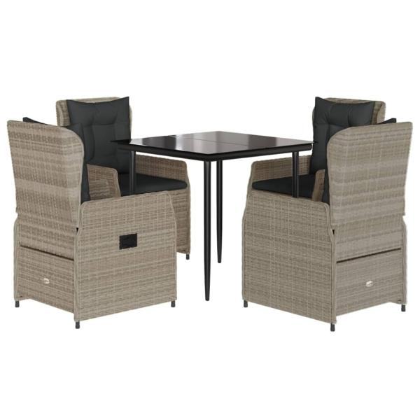 5-tlg. Garten-Essgruppe mit Kissen Hellgrau Poly Rattan