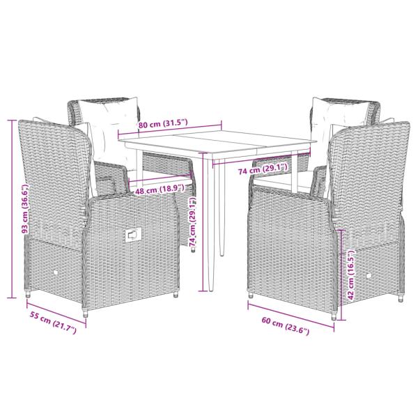 5-tlg. Garten-Essgruppe mit Kissen Beige Poly Rattan