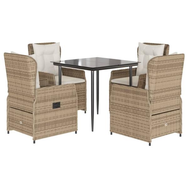 5-tlg. Garten-Essgruppe mit Kissen Beige Poly Rattan